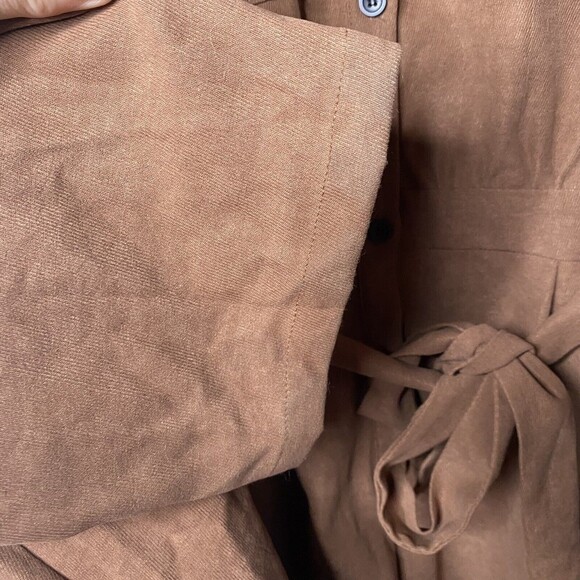 Shein Women Brown Long Sleeve Utility Jumpsuit XL Belted Button Front Ribbed - Picture 3 of 8